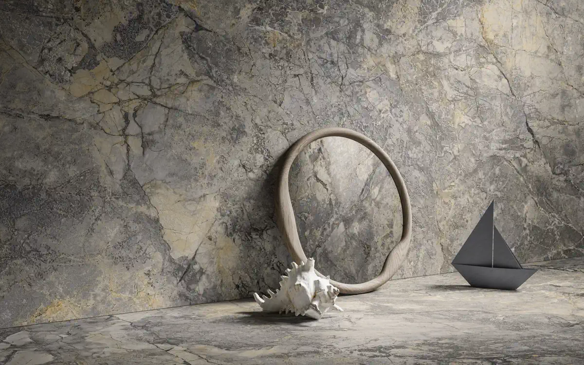 Gres Delconca MARBLE EDITION efekt kamień, marmur - aranzacja w nowoczesnym salonie