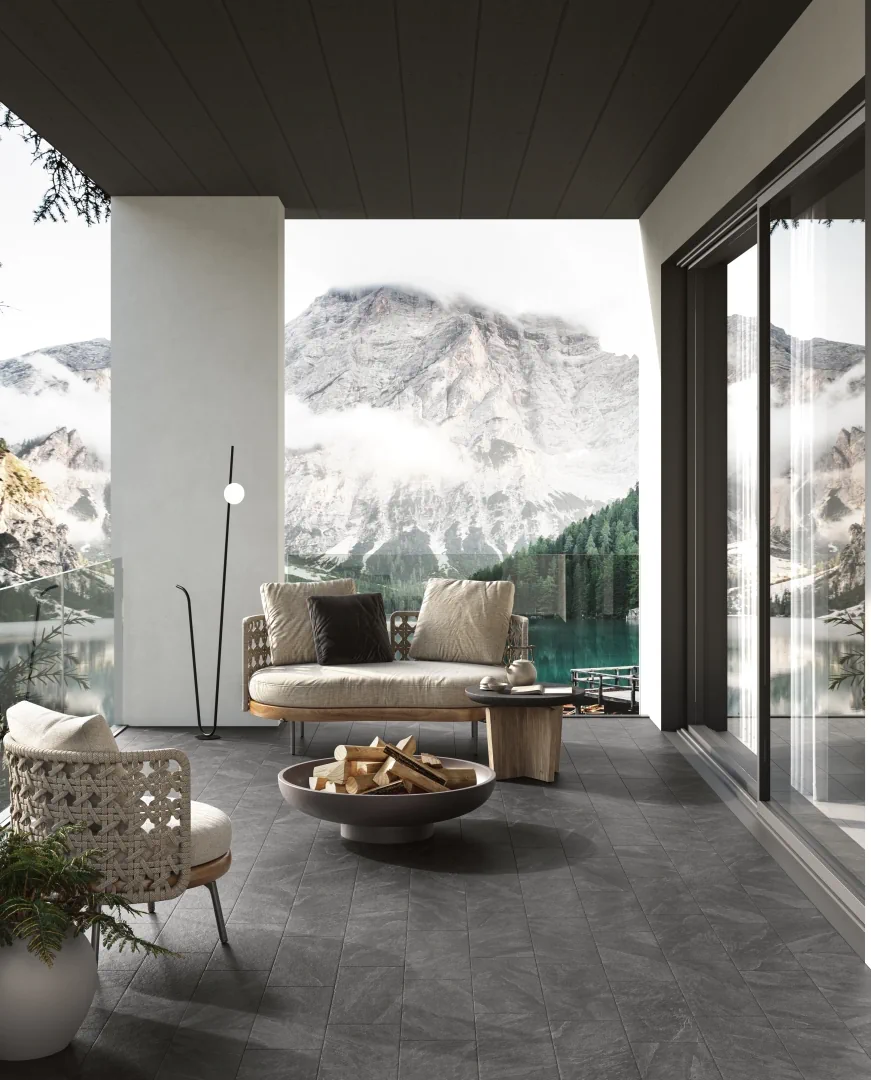 Gres Delconca NESTING efekt kamień - aranzacja w eleganckiej lazience