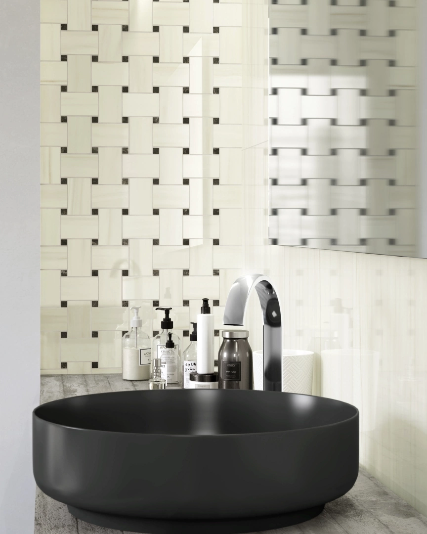 Gres Delconca BOUTIQUE efekt marmur, kamień - aranzacja w eleganckiej lazience