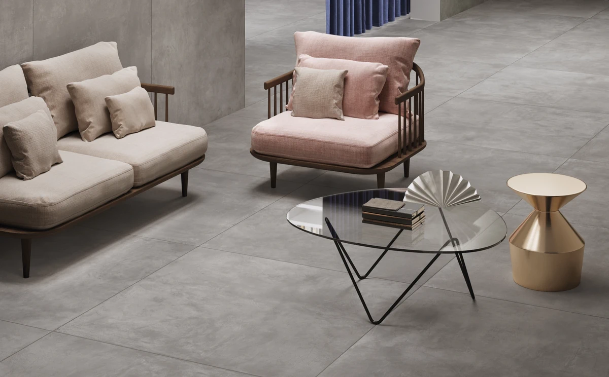 Gres Delconca TIMELINE efekt beton, kolor - aranzacja w eleganckiej lazience