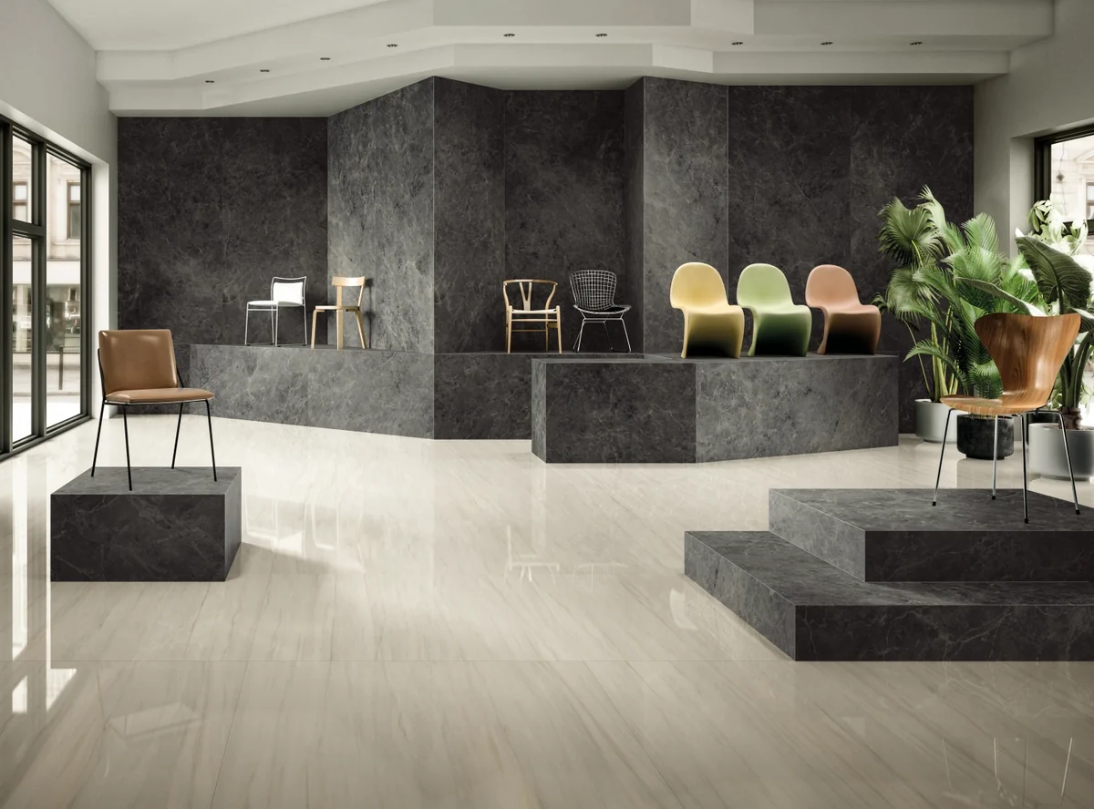 Gres Delconca BOUTIQUE efekt marmur, kamień - aranzacja w eleganckiej lazience