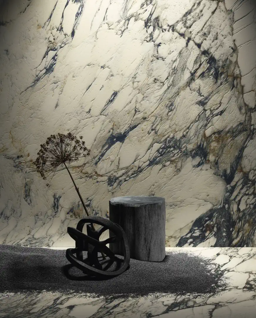 Gres Delconca MARBLE EDITION efekt kamień, marmur - aranzacja w przestronnym holu