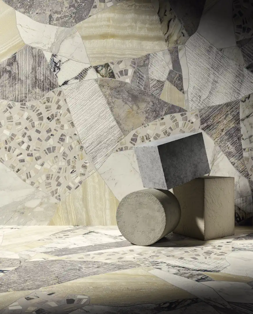 Gres Delconca MARBLE EDITION efekt kamień, marmur - aranzacja w przestronnym holu
