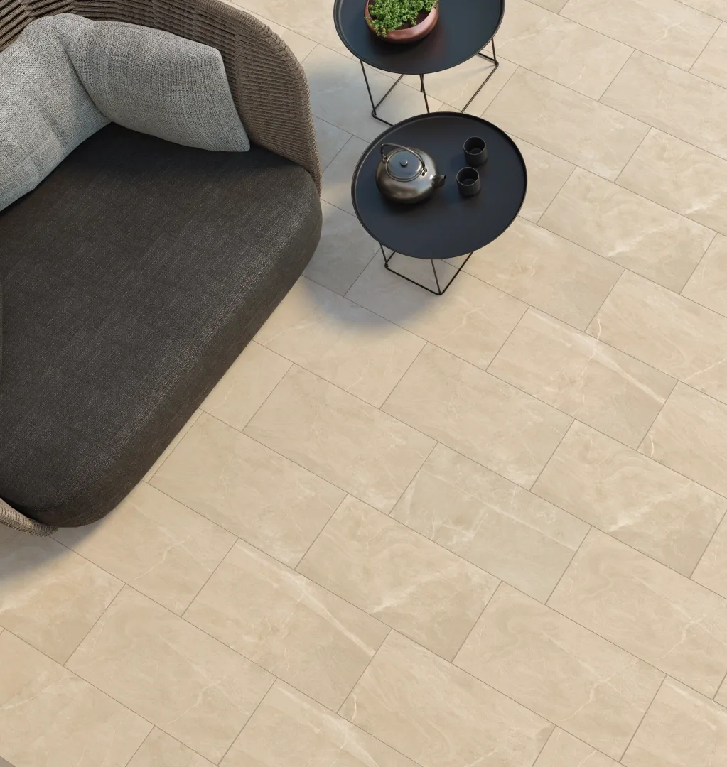 Gres Delconca GARDENA efekt kamień - aranzacja w minimalistycznym wnetrzu