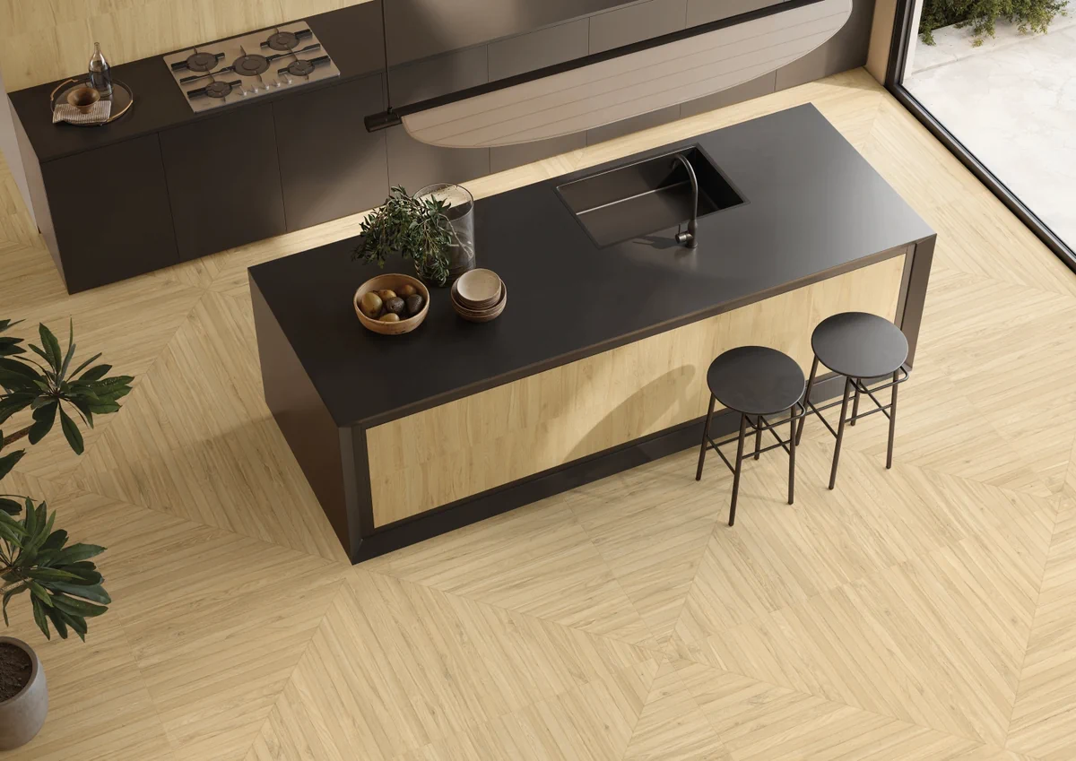 Gres Emil PLAYWOOD efekt drewno - aranzacja w eleganckiej lazience