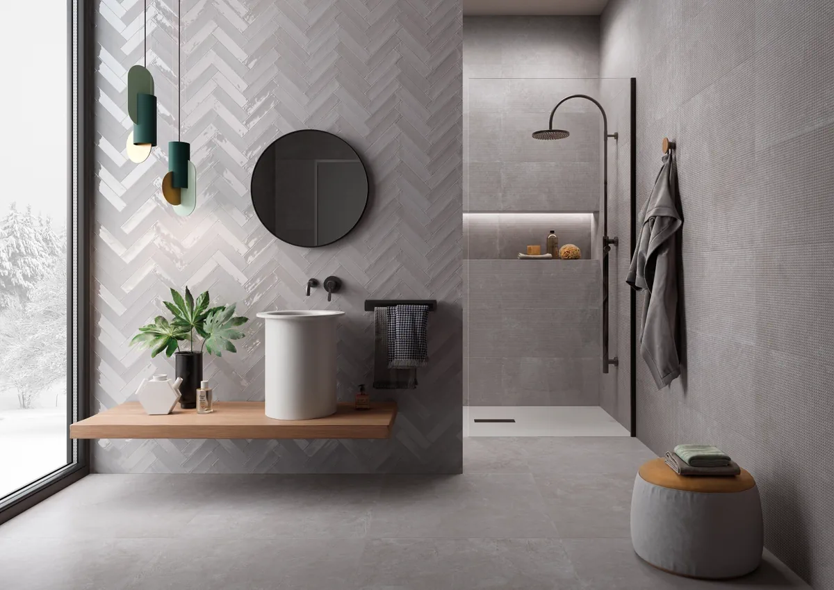 Gres Emil TOTALOOK efekt beton, - aranzacja w eleganckiej lazience