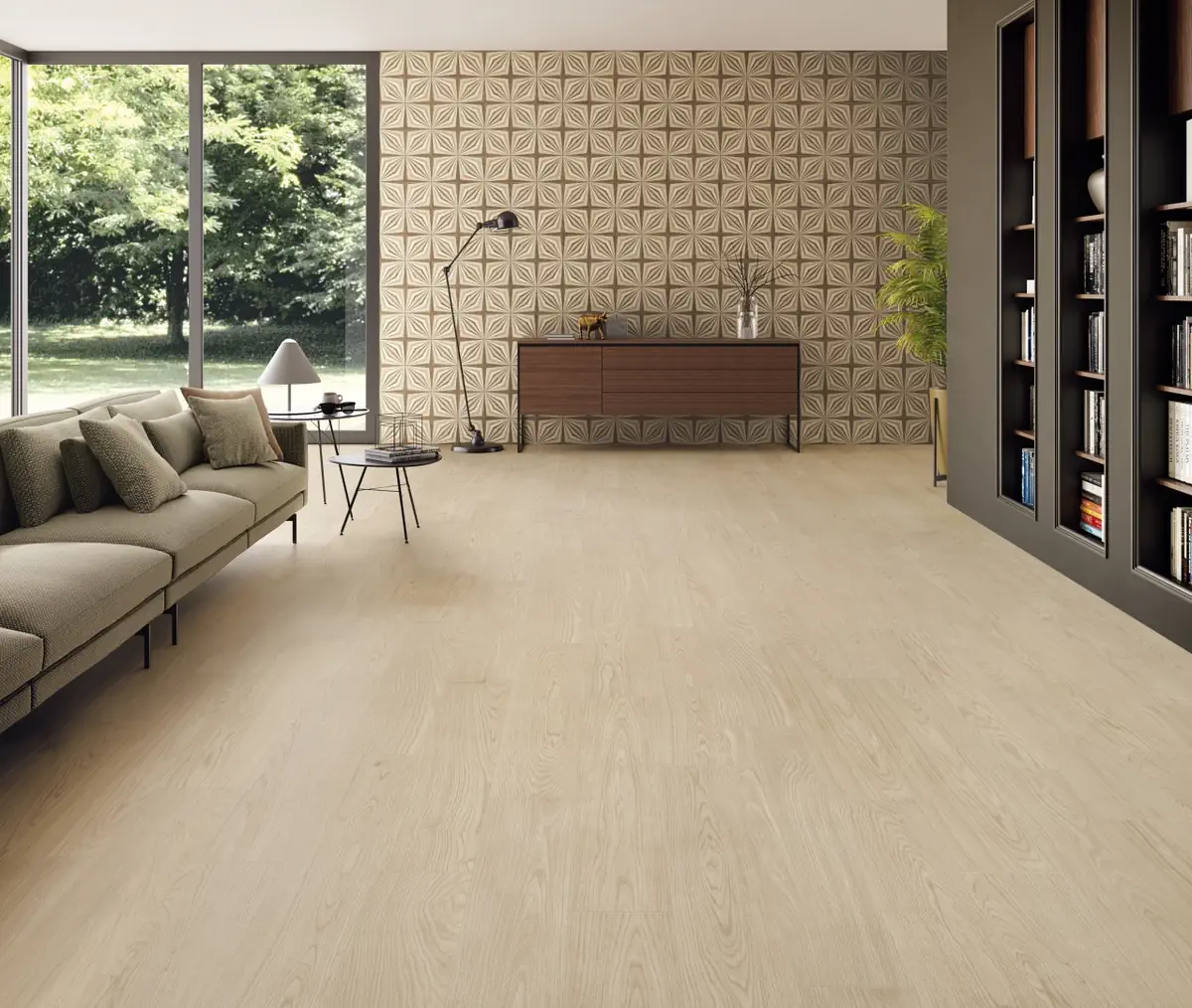 Gres Emil DIMORE efekt drewno - aranzacja w eleganckiej lazience