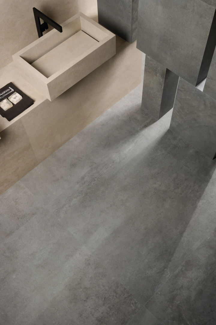 Gres Emil FABRIKA efekt beton - aranzacja w minimalistycznym wnetrzu