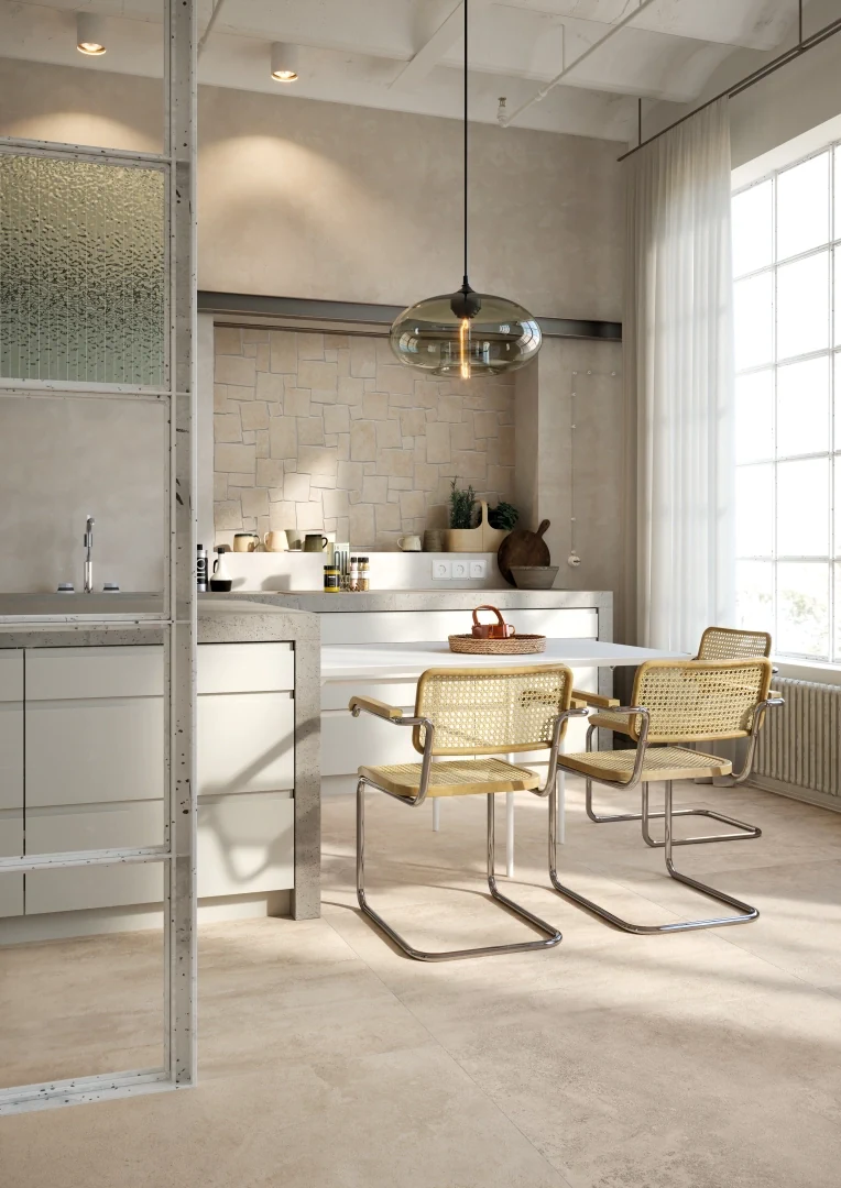 Gres Emil FABRIKA efekt beton - aranzacja w eleganckiej lazience