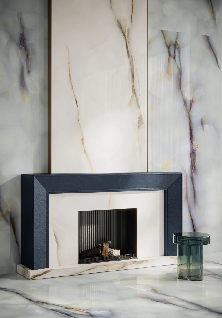 Gres Emil TELE DI MARMO PURE ONYX efekt marmur - aranzacja w nowoczesnym salonie