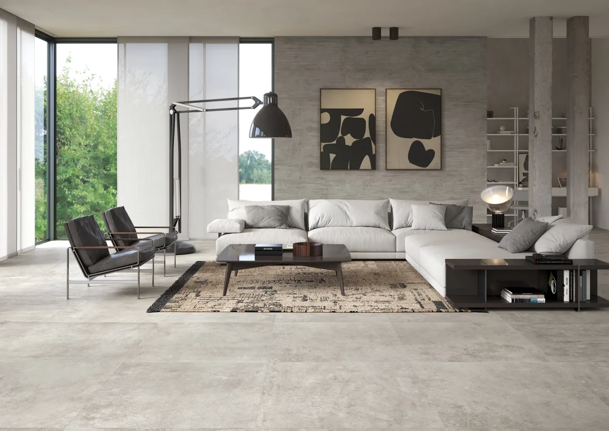 Gres Emil FABRIKA efekt beton - aranzacja w eleganckiej lazience