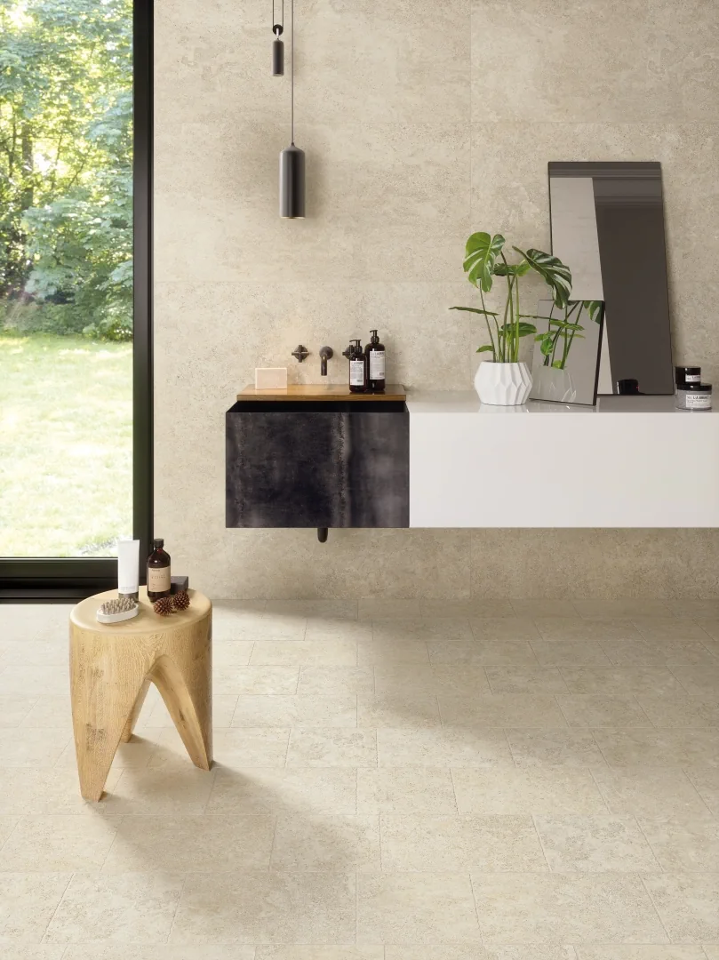 Gres Emil LANDSCAPE efekt kamień - aranzacja w eleganckiej lazience