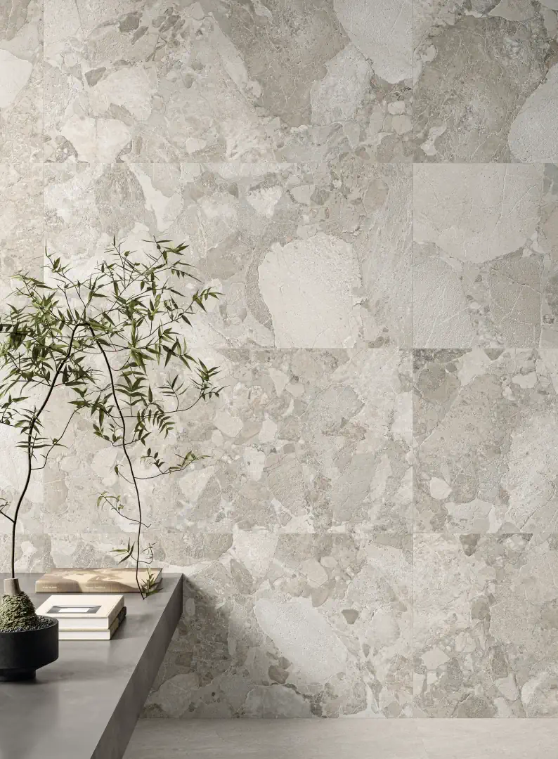 Gres Ergon MATERA STONE efekt kamień, - aranzacja w eleganckiej lazience