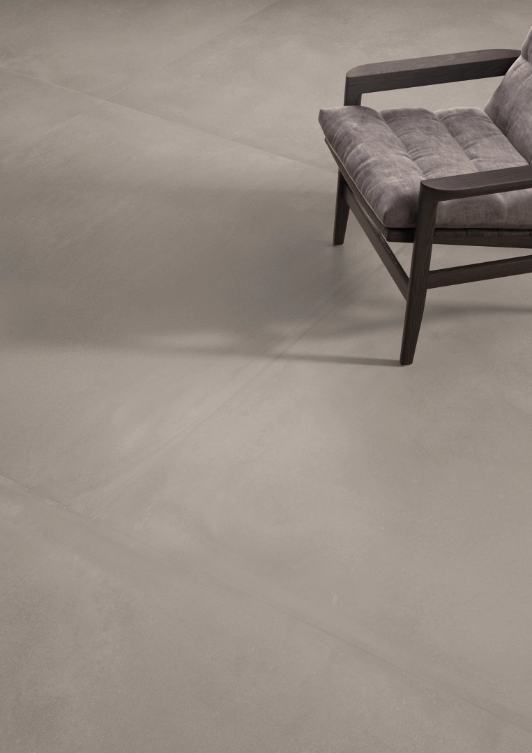 Gres Ergon TR3ND efekt beton, drewno - aranzacja w minimalistycznym wnetrzu