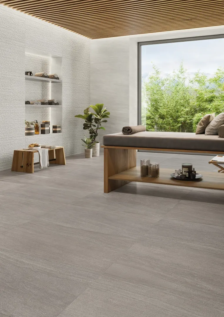 Gres Ergon ELEGANCE PRO efekt kamień - aranzacja w eleganckiej lazience