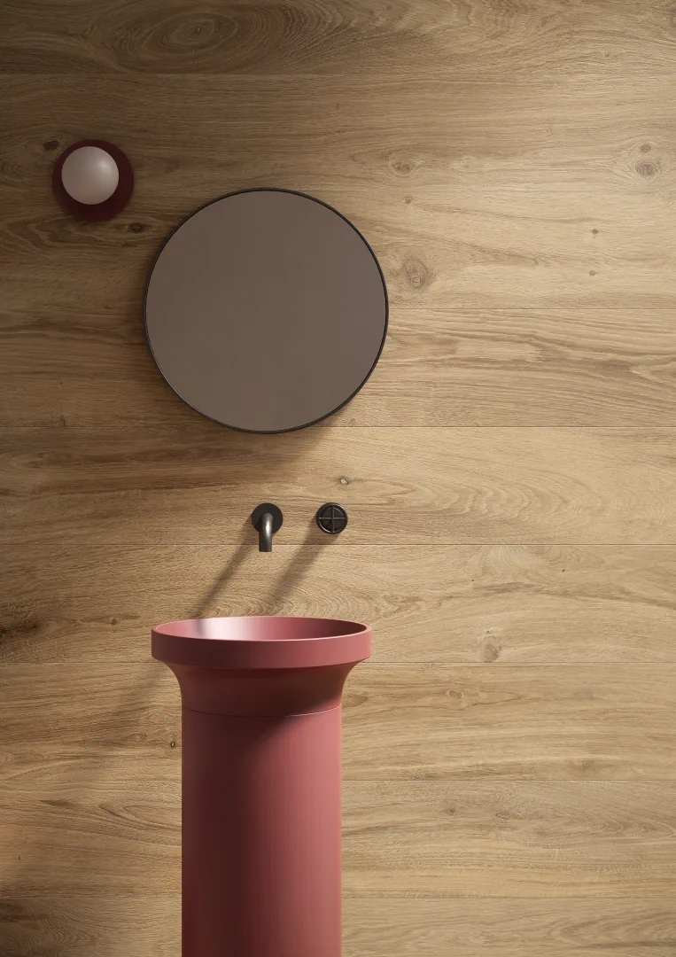 Gres Ergon I-WOOD efekt drewno - aranzacja w eleganckiej lazience