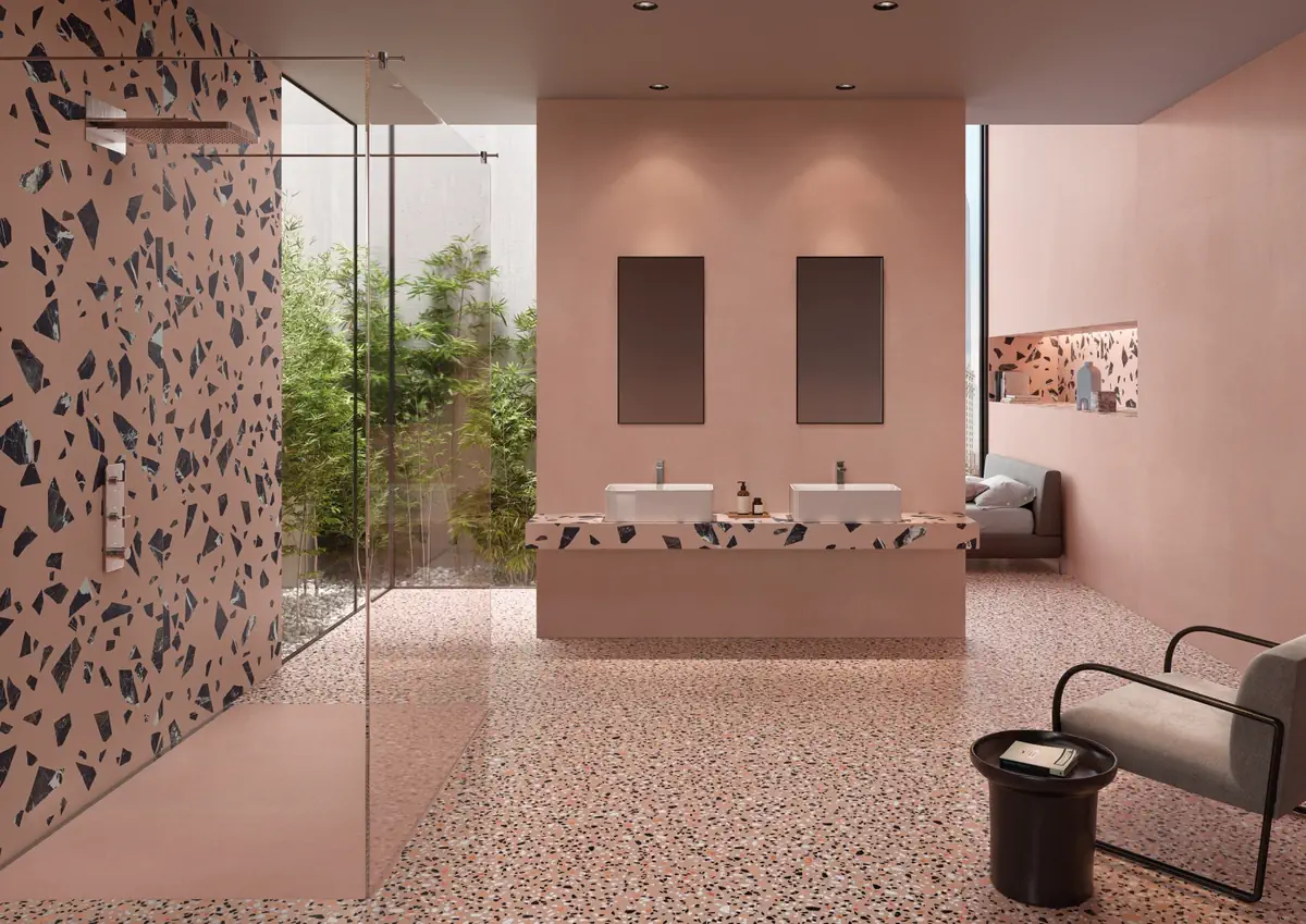 Gres Ergon MEDLEY efekt terrazzo - aranzacja w elewacji domu