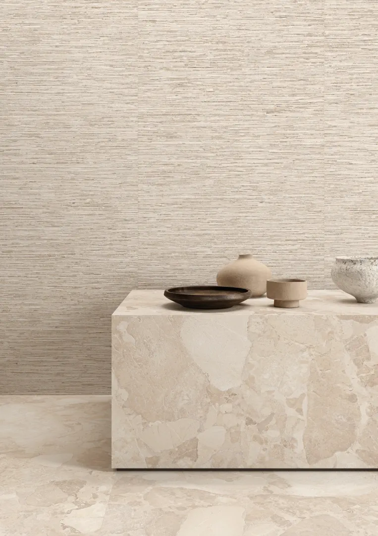Gres Ergon MATERA STONE efekt kamień, - aranzacja w eleganckiej lazience