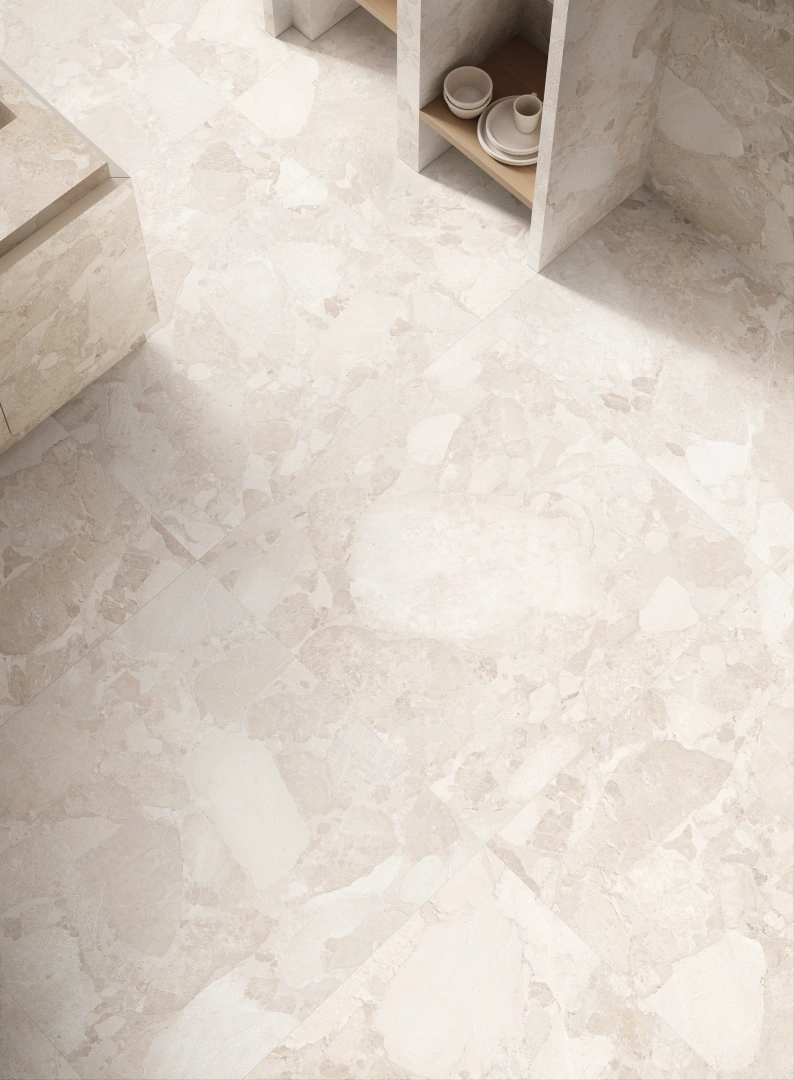 Gres Ergon MATERA STONE efekt kamień, - aranzacja w minimalistycznym wnetrzu