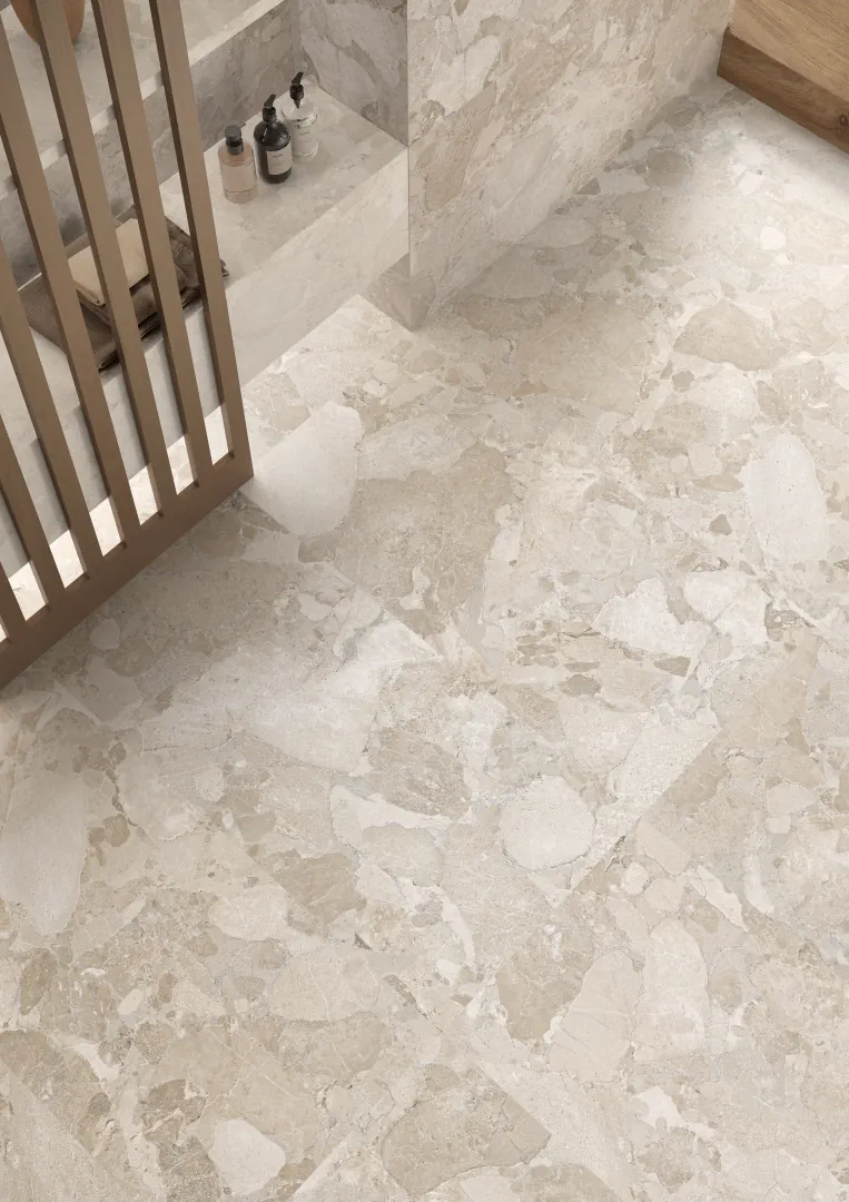 Gres Ergon MATERA STONE efekt kamień, - aranzacja w eleganckiej lazience