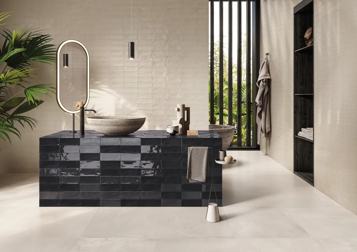 Gres Ergon ABACUS efekt kolor - aranzacja w eleganckiej lazience