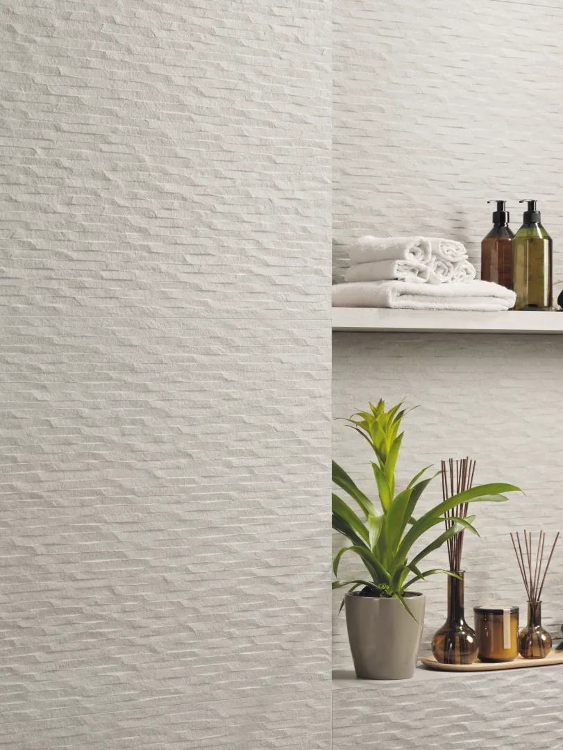 Gres Ergon ELEGANCE PRO efekt kamień - aranzacja w minimalistycznym wnetrzu