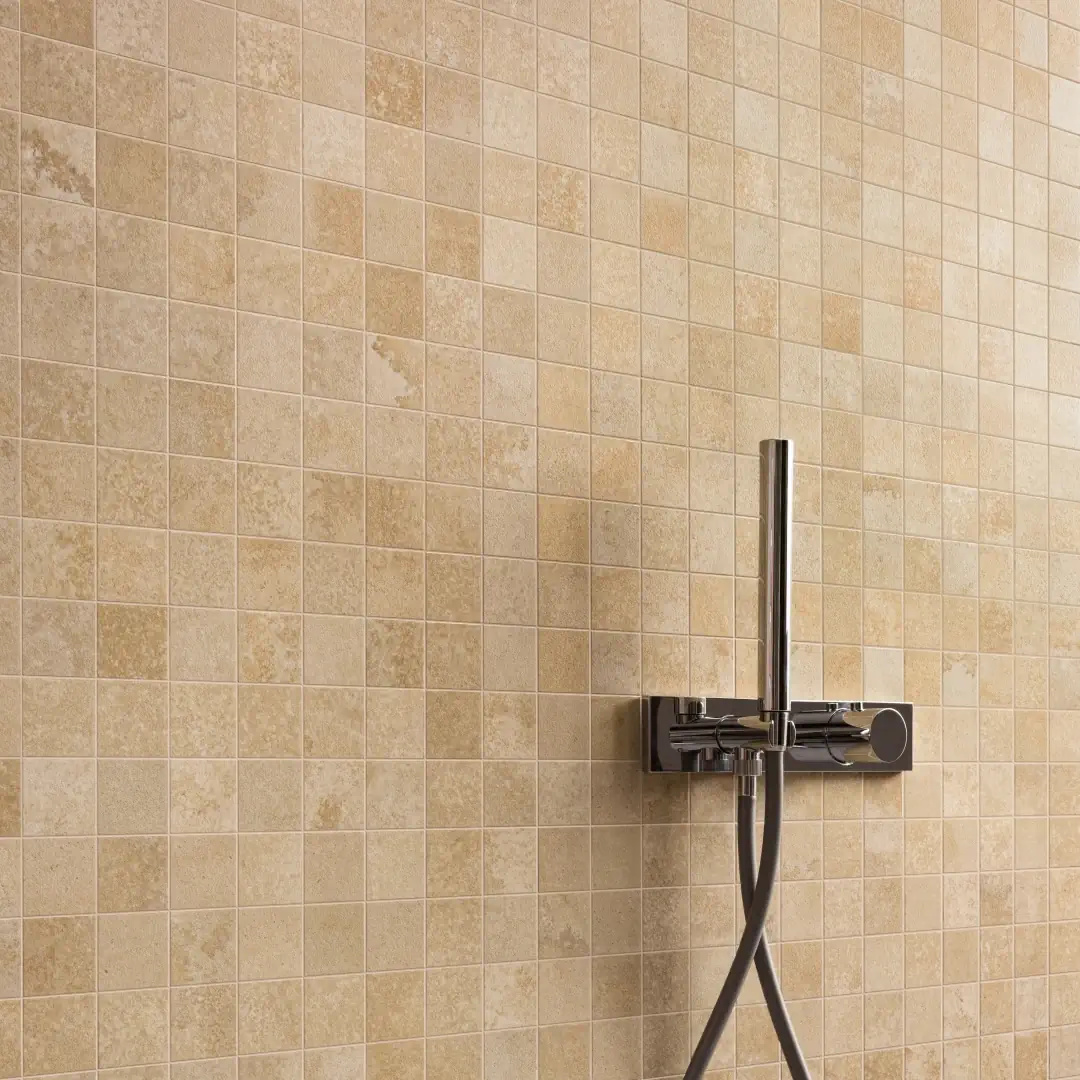 Gres Ergon CORNERSTONE ALPEN efekt beton - aranzacja w eleganckiej lazience