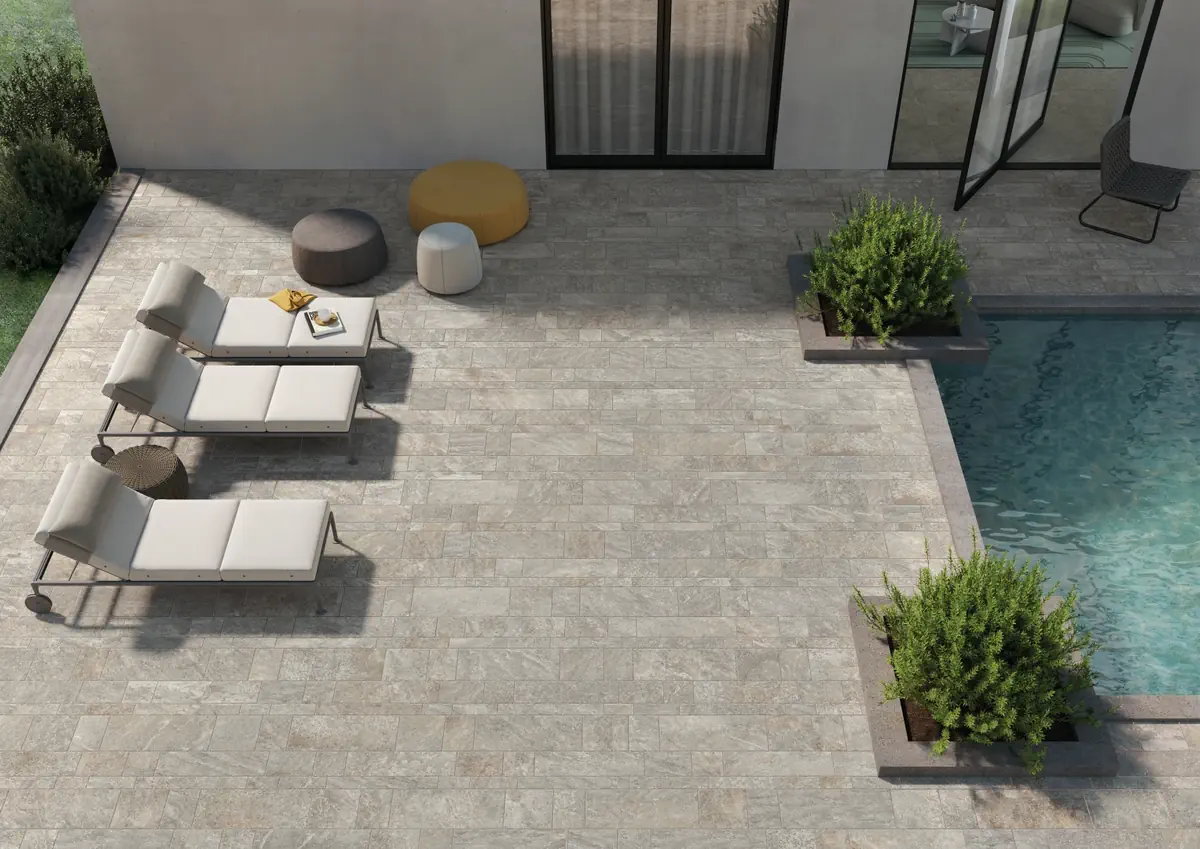 Gres Ergon OROS STONE efekt kamień - aranzacja w eleganckiej lazience