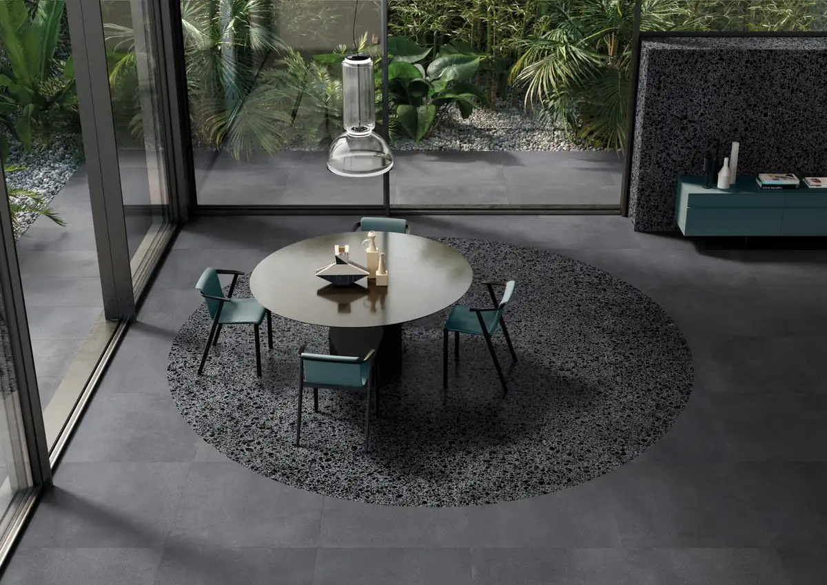 Gres Ergon MEDLEY efekt terrazzo - aranzacja w minimalistycznym wnetrzu