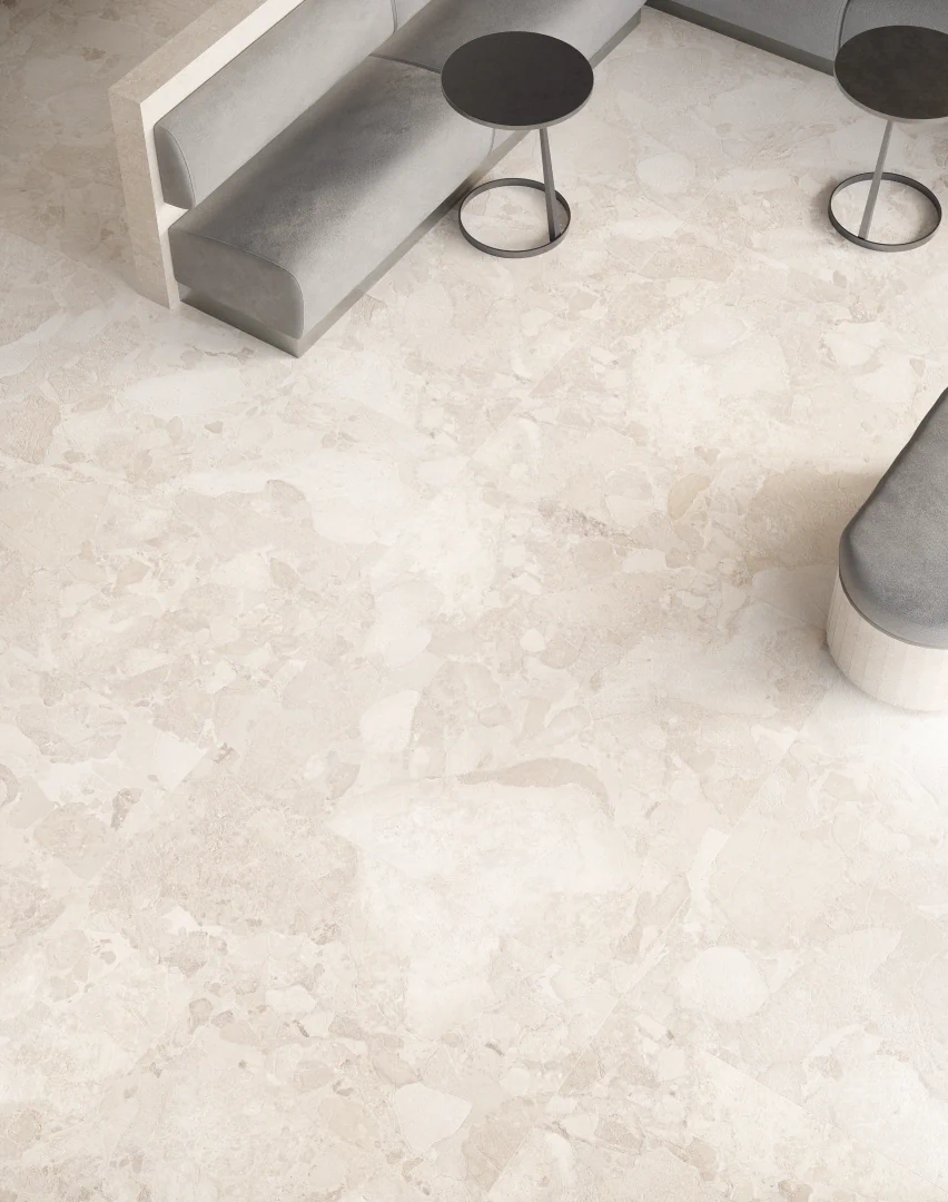Gres Ergon MATERA STONE efekt kamień, - aranzacja w minimalistycznym wnetrzu