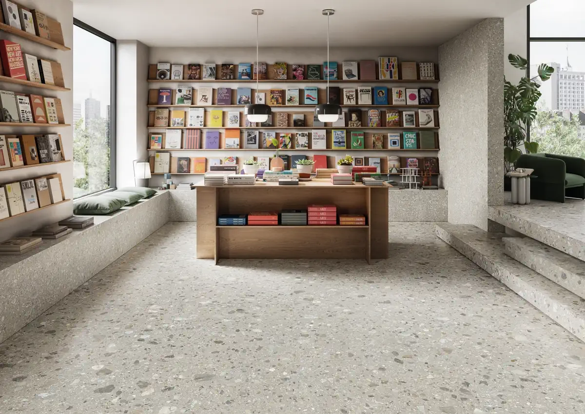 Gres Ergon LOMBARDA efekt terrazzo - aranzacja w elewacji domu
