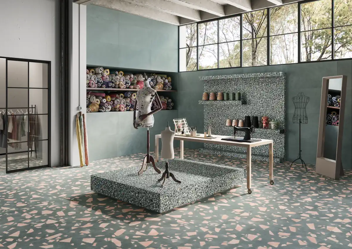 Gres Ergon MEDLEY efekt terrazzo - aranzacja w elewacji domu