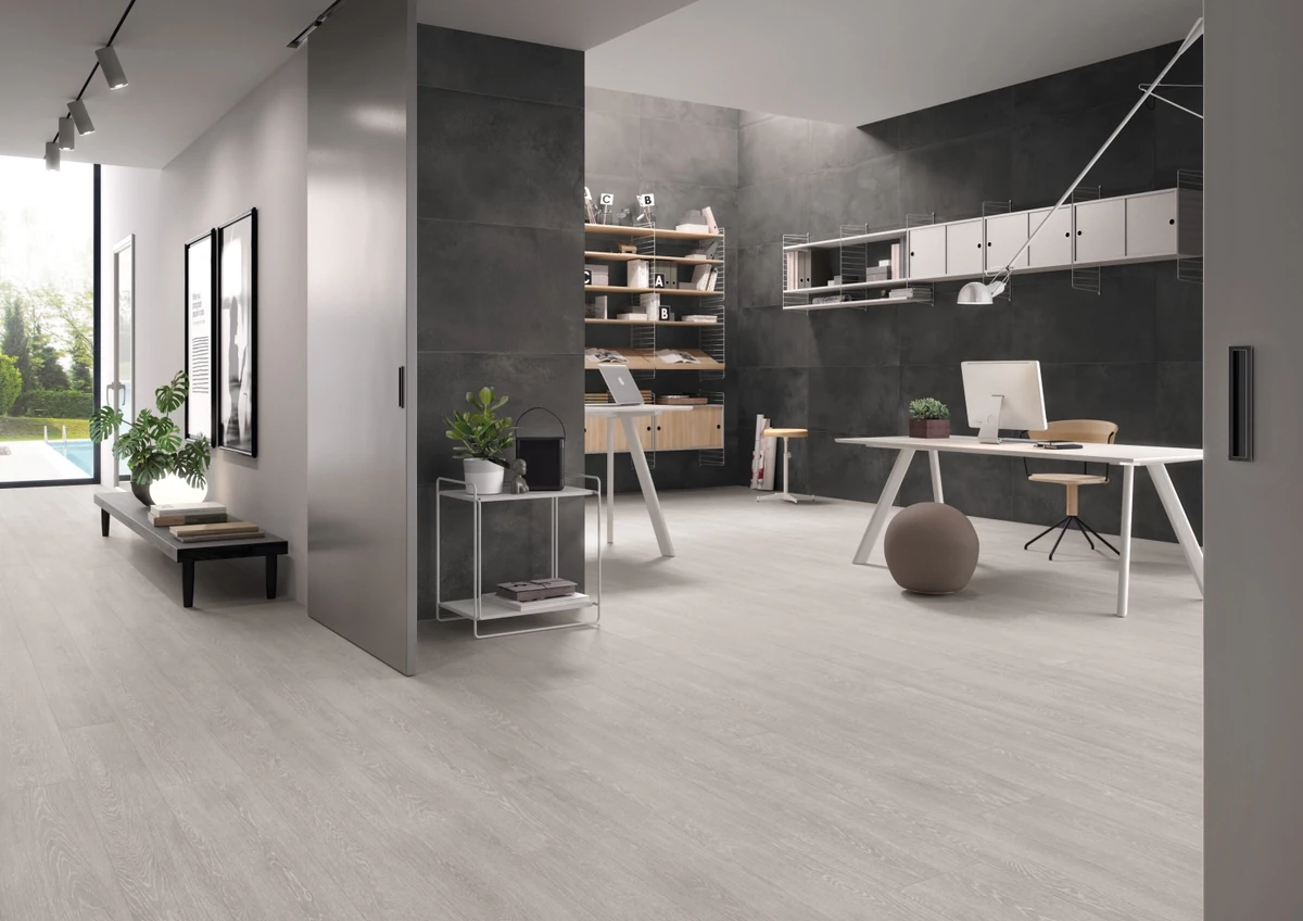 Gres Ergon TR3ND efekt beton, drewno - aranzacja w eleganckiej lazience