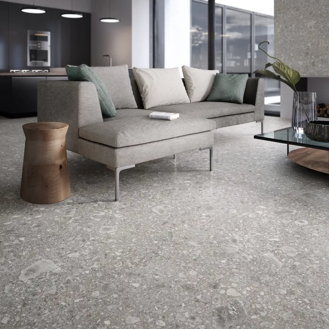 Gres Ergon LOMBARDA efekt terrazzo - aranzacja w elewacji domu