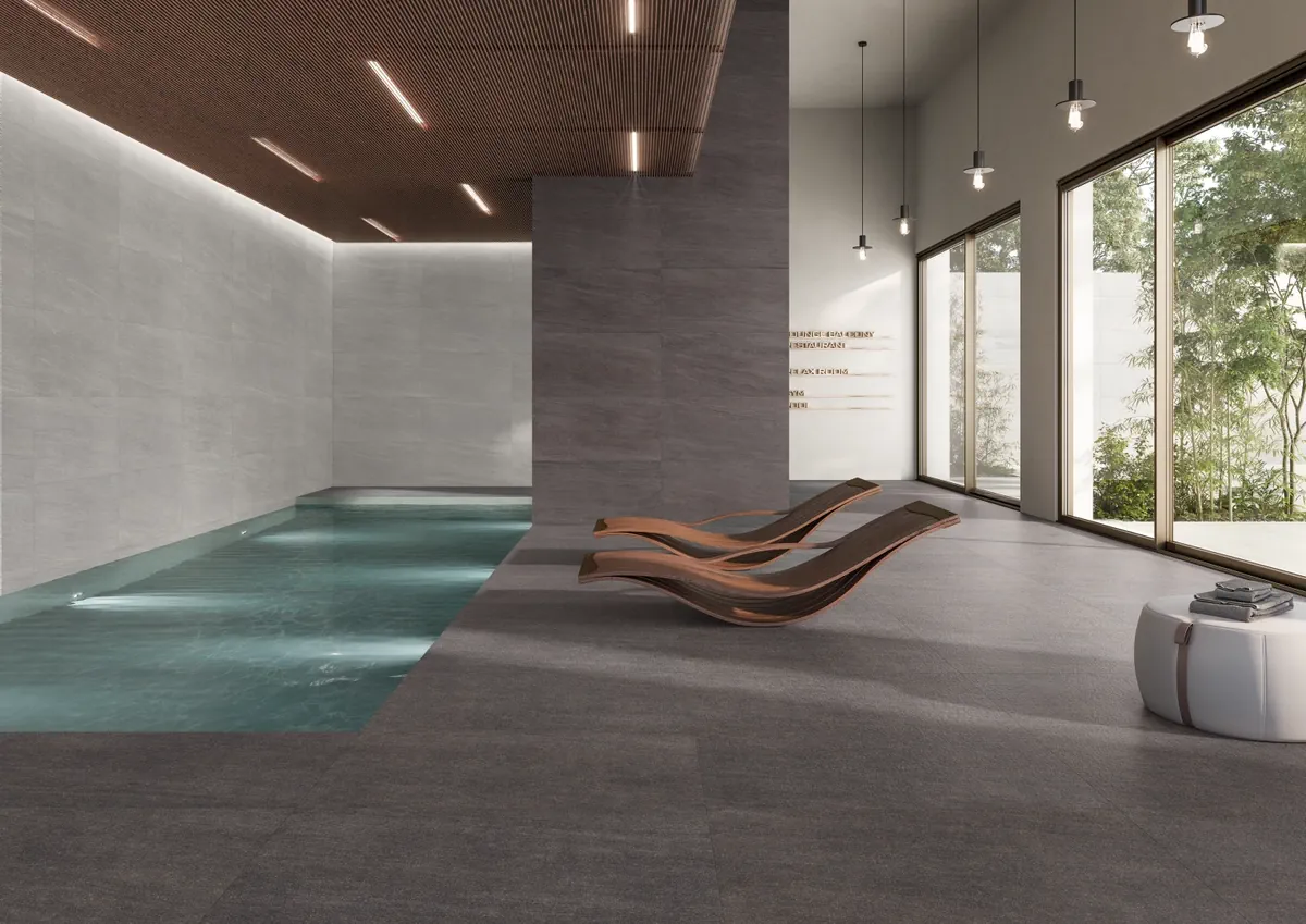 Gres Ergon ELEGANCE PRO efekt kamień - aranzacja w eleganckiej lazience