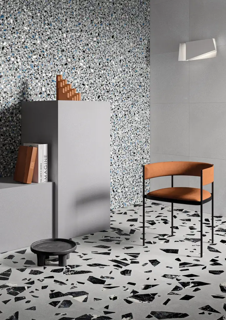 Gres Ergon MEDLEY efekt terrazzo - aranzacja w eleganckiej lazience