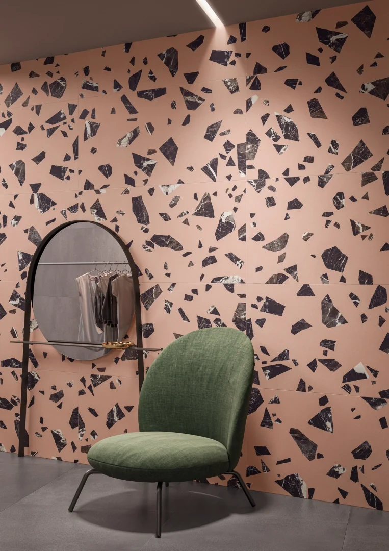 Gres Ergon MEDLEY efekt terrazzo - aranzacja w eleganckiej lazience