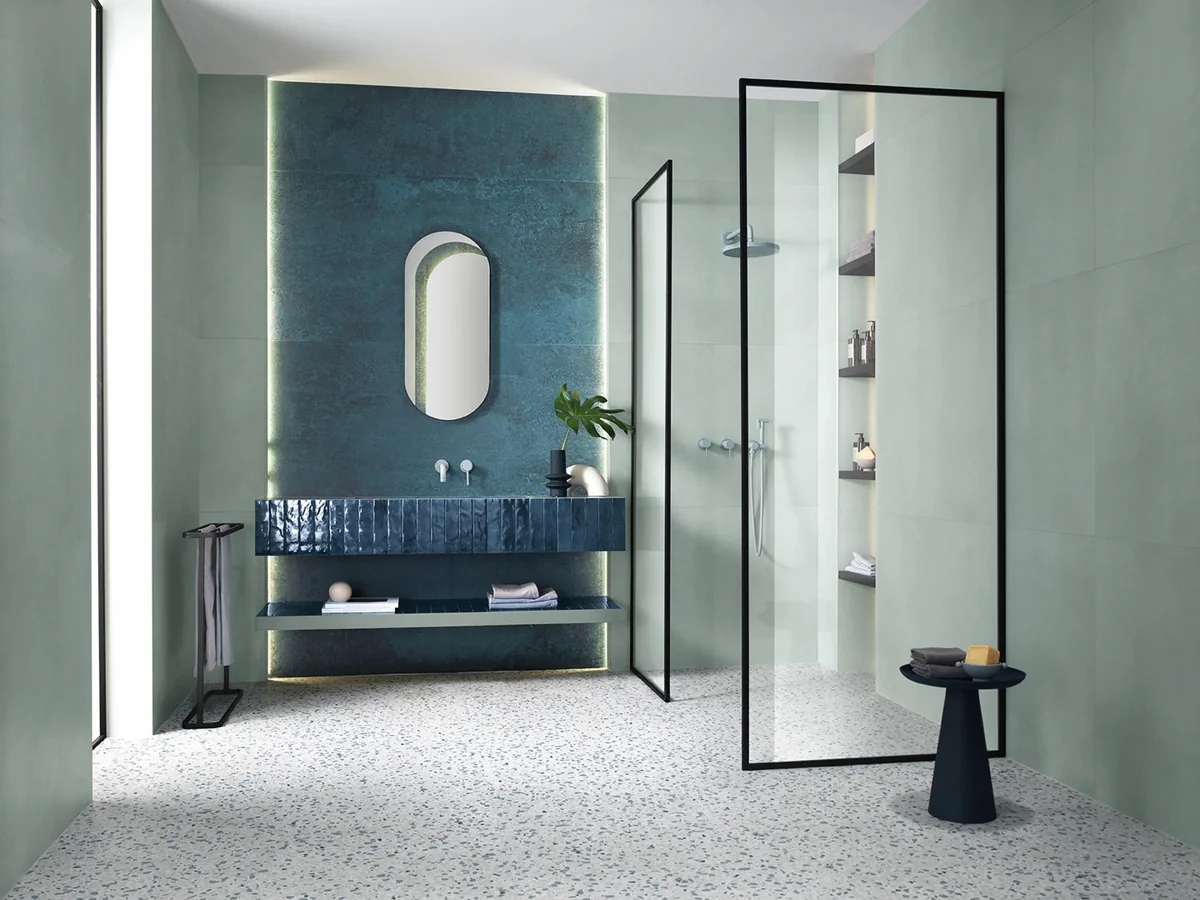 Gres Fap OXIDE efekt metal - aranzacja w eleganckiej lazience