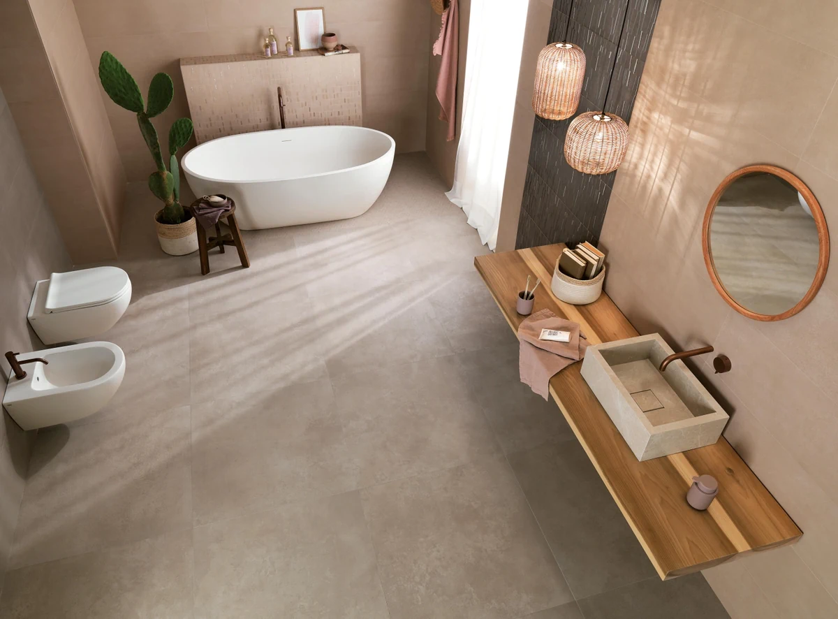 Gres Fap SUMMER efekt beton, kamień - aranzacja w eleganckiej lazience