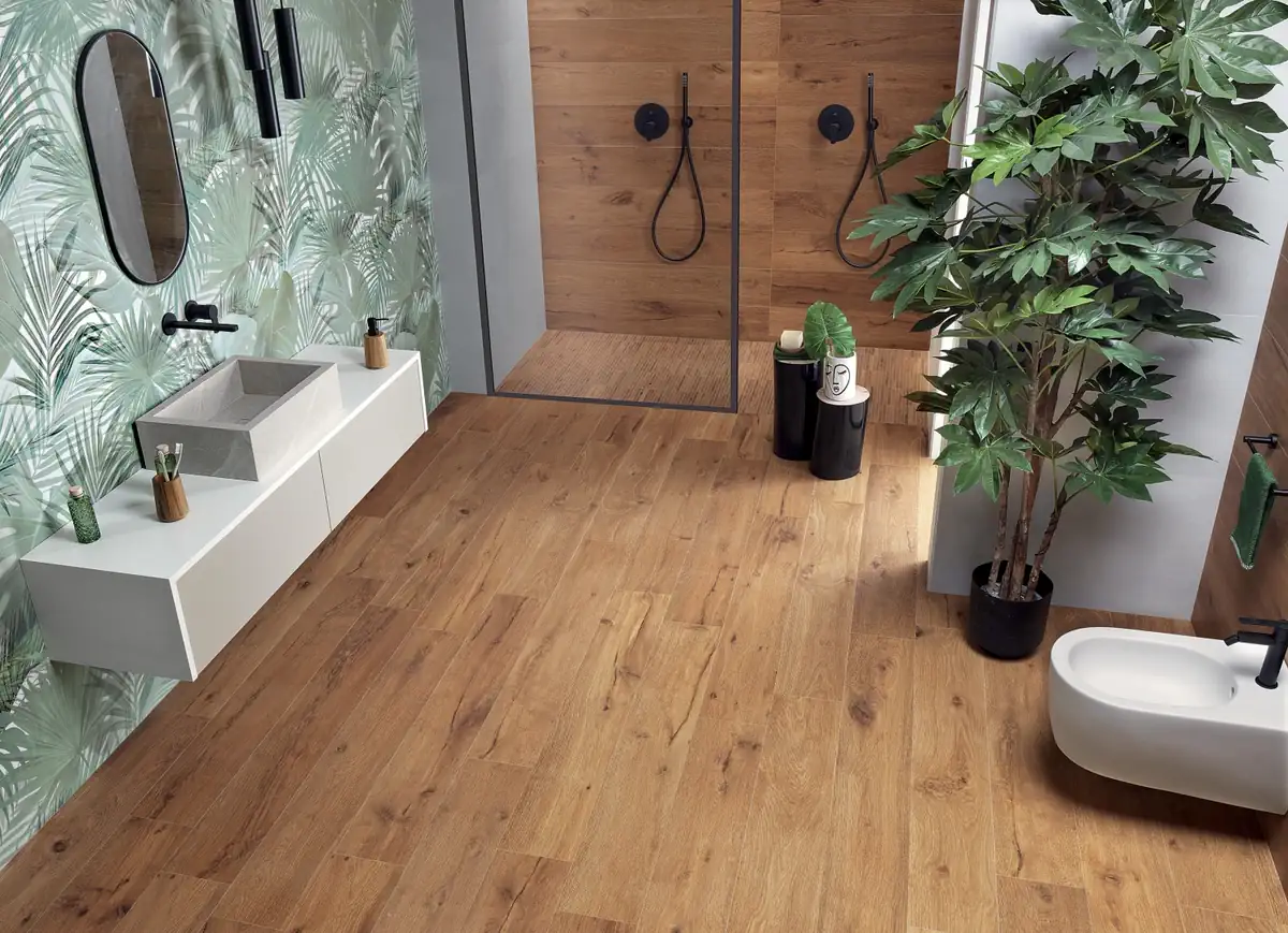 Gres Fap ROOTS efekt drewno - aranzacja w minimalistycznym wnetrzu