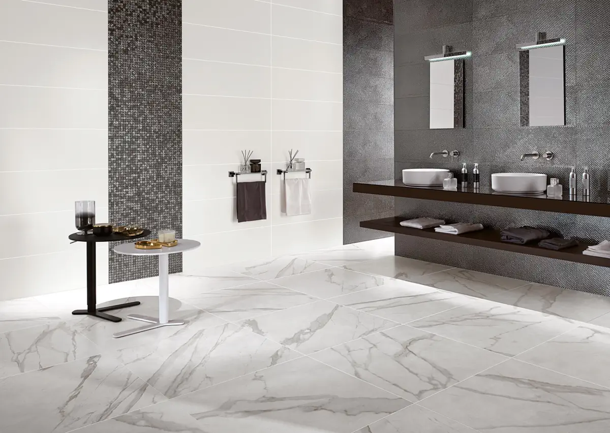 Gres Fap ROMA efekt marmur, kamień - aranzacja w eleganckiej lazience
