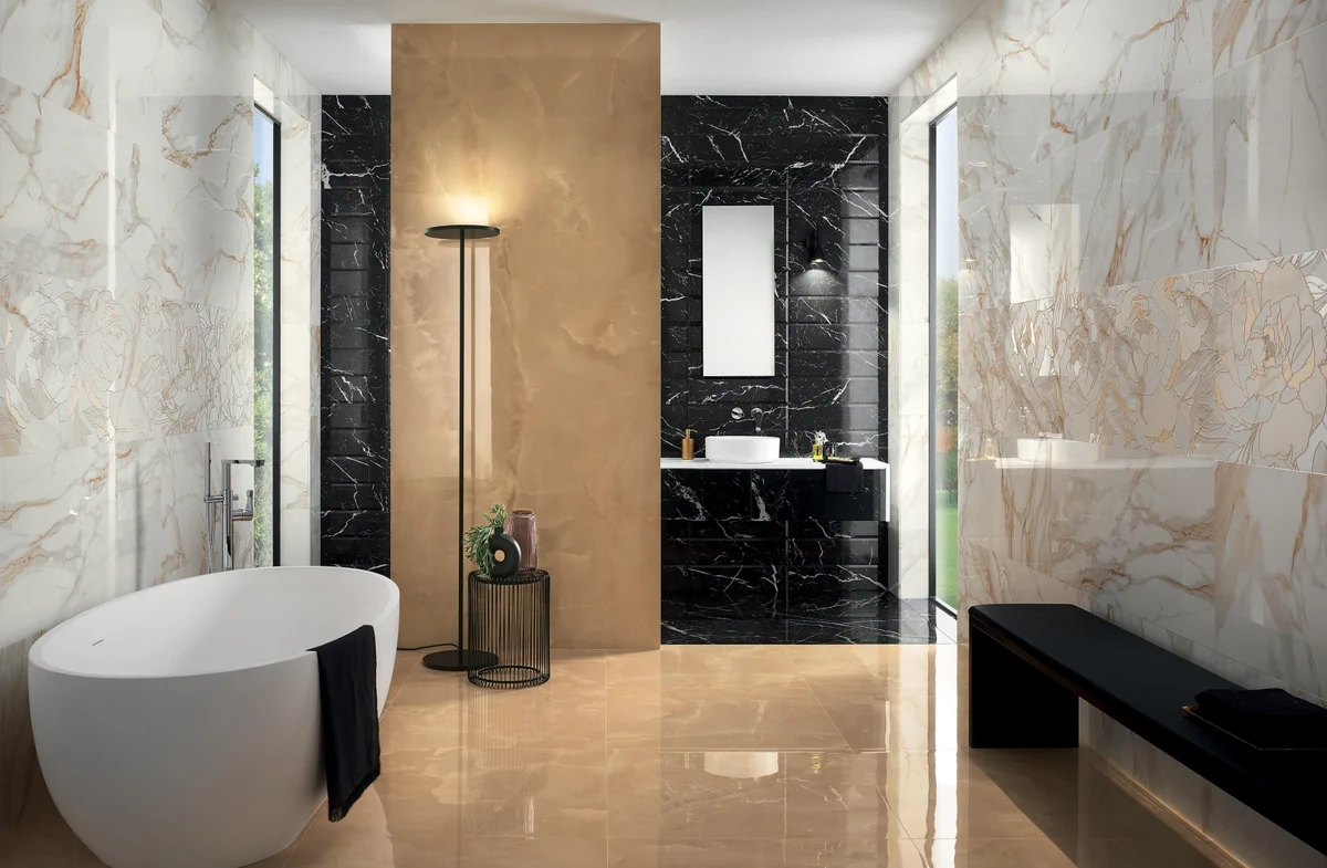 Gres Fap ROMA GOLD efekt marmur - aranzacja w elewacji domu