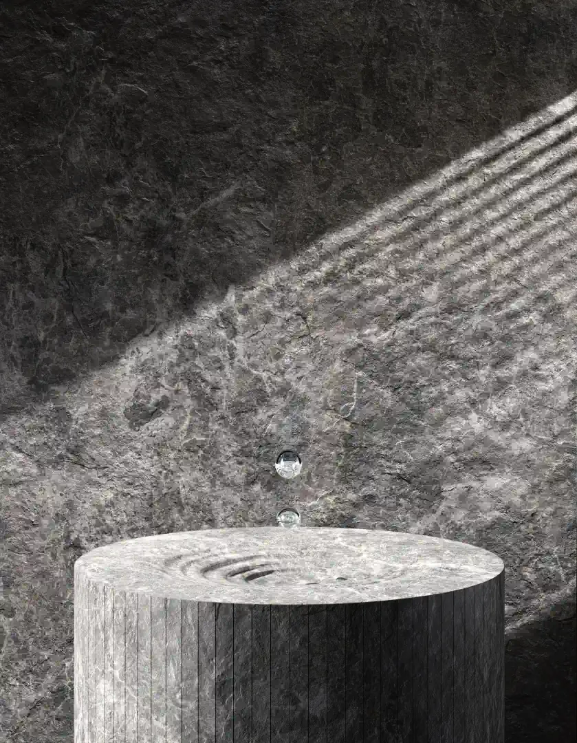 Gres Graniti Fiandre PULSAR efekt kamień - aranzacja w eleganckiej lazience
