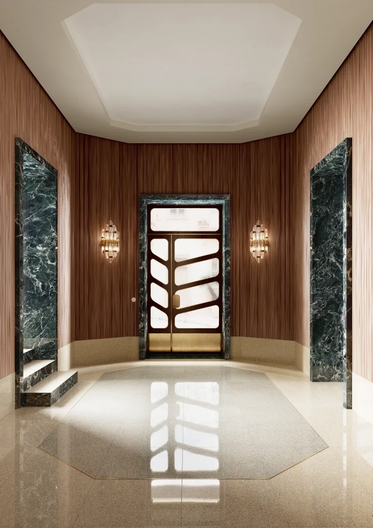 Gres Graniti Fiandre IL VENEZIANO efekt terrazzo - aranzacja w nowoczesnym salonie