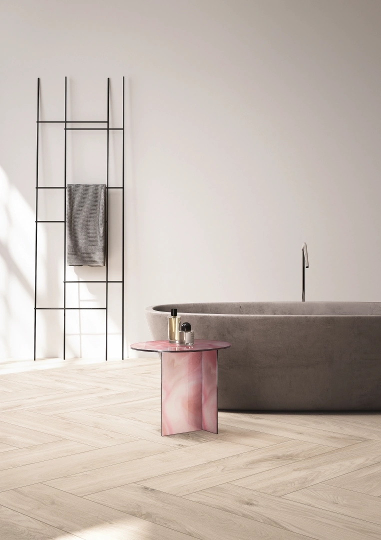 Gres Graniti Fiandre BOIS URBAIN efekt drewno - aranzacja w eleganckiej lazience