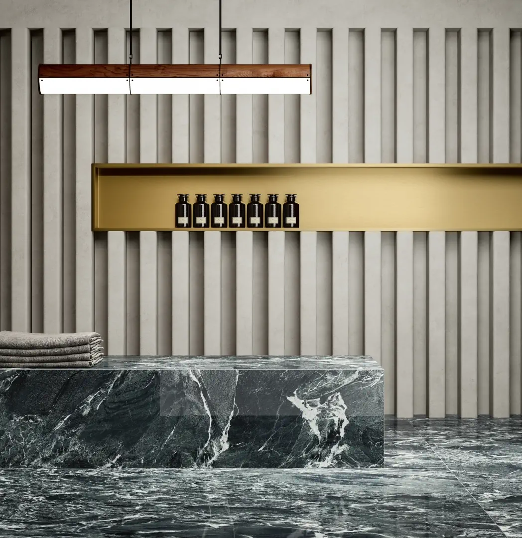 Gres Graniti Fiandre MARMI MAXIMUM efekt marmur - aranzacja w eleganckiej lazience