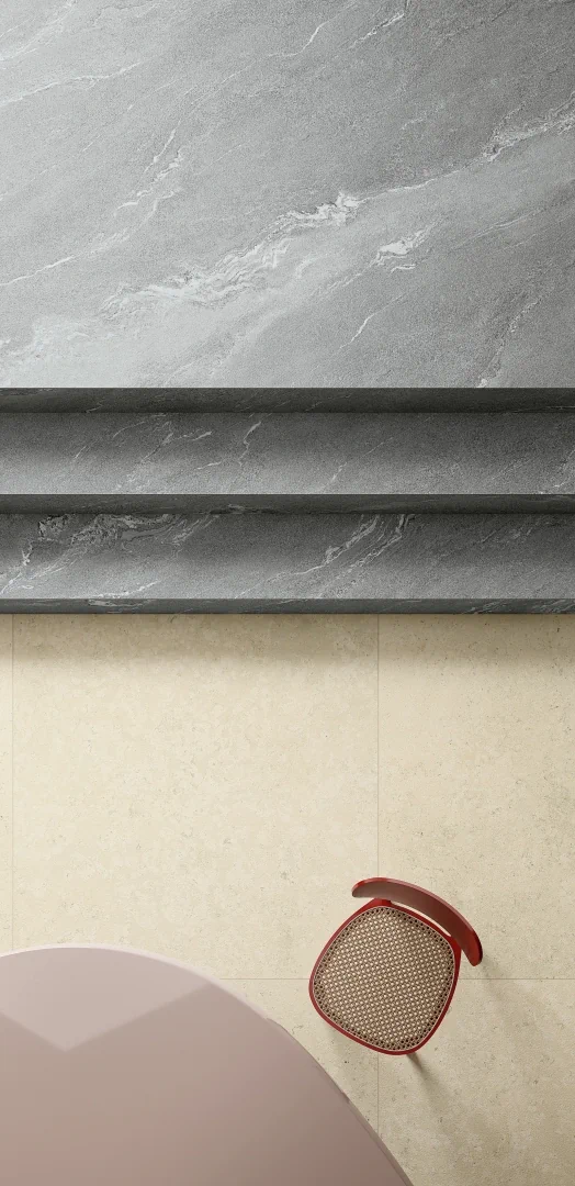 Gres Graniti Fiandre PIETRE MAXIMUM efekt kamień - aranzacja w eleganckiej lazience