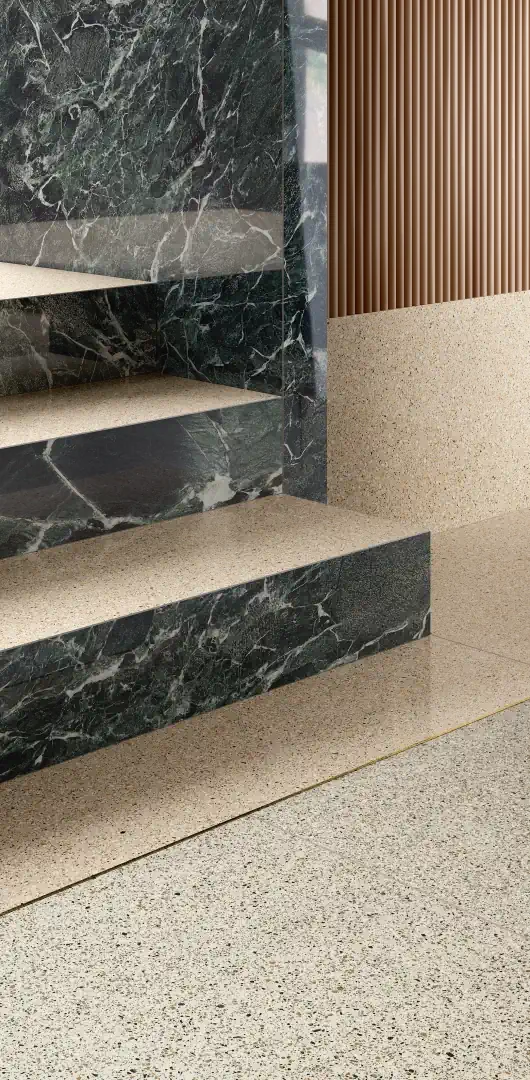 Gres Graniti Fiandre IL VENEZIANO efekt terrazzo - aranzacja w elewacji domu