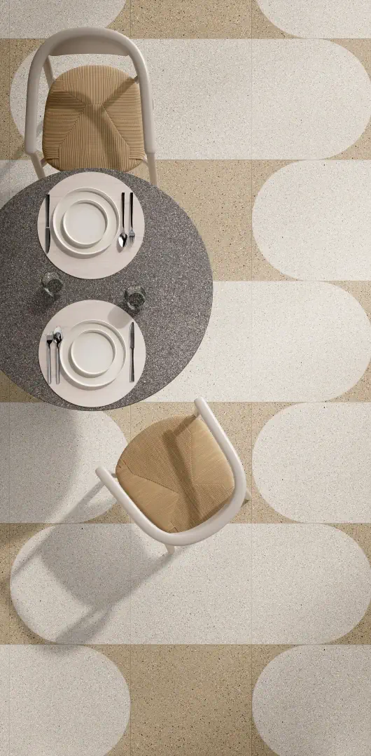Gres Graniti Fiandre IL VENEZIANO efekt terrazzo - aranzacja w elewacji domu