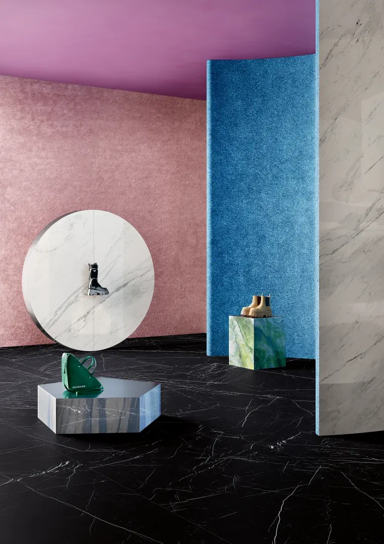 Gres Graniti Fiandre MARMI MAXIMUM efekt marmur - aranzacja w eleganckiej lazience